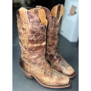 Justin Bent Rail Wildwood Brown Leather Square Toe Western Boots USA Made 9B